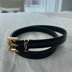 Saint Laurent YSL logo Skinny Patent Leather Belt (size 80cm)